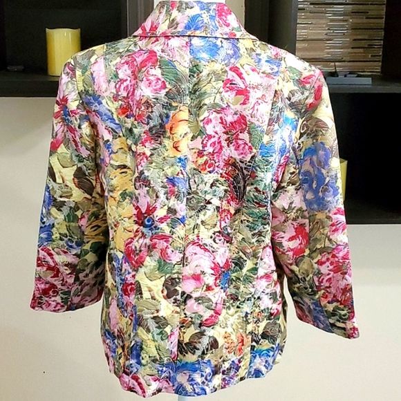 Chico's Floral Textured Satiny  Chic Long Sleeve Career Office Blazer - Picture 5 of 9